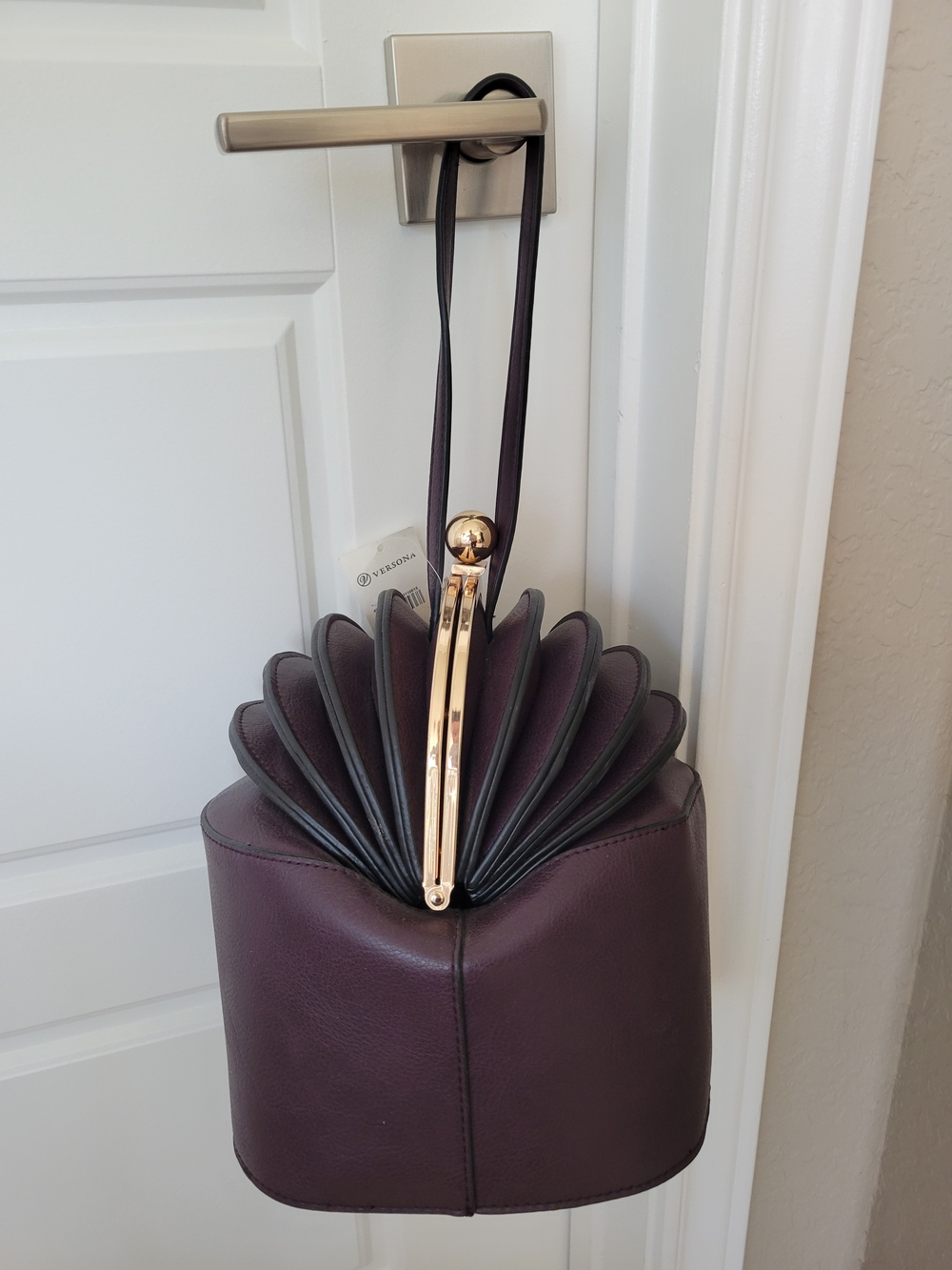 Versona Plum Shell-Top Wristlet with Gold Frame